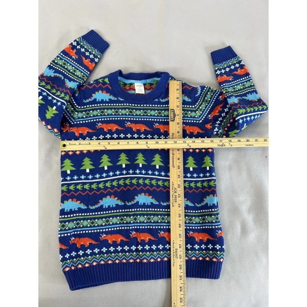 Gymboree size 10 Dinosaur Sweater blue Orange Green Trees stripes